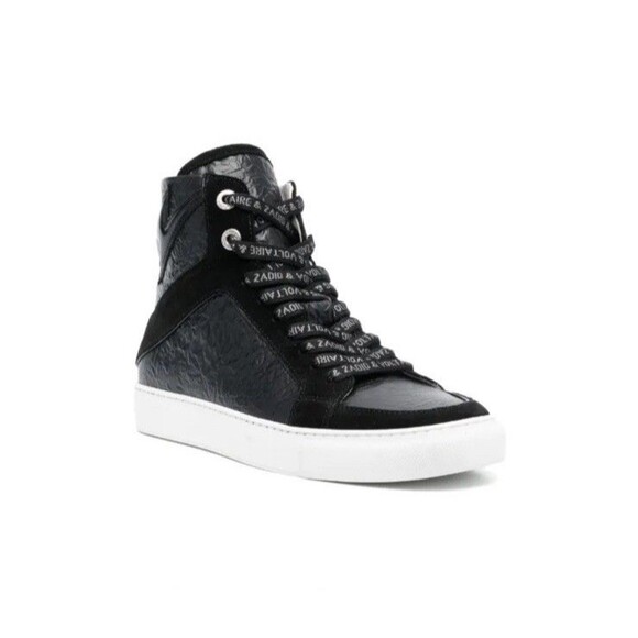 New ZADIG & VOLTAIRE Black High Flash  Leather Sneakers Size 40 Retail $498 - Picture 1 of 12